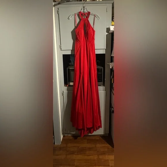 Red Halter Prom Dress - Picture 6 of 7
